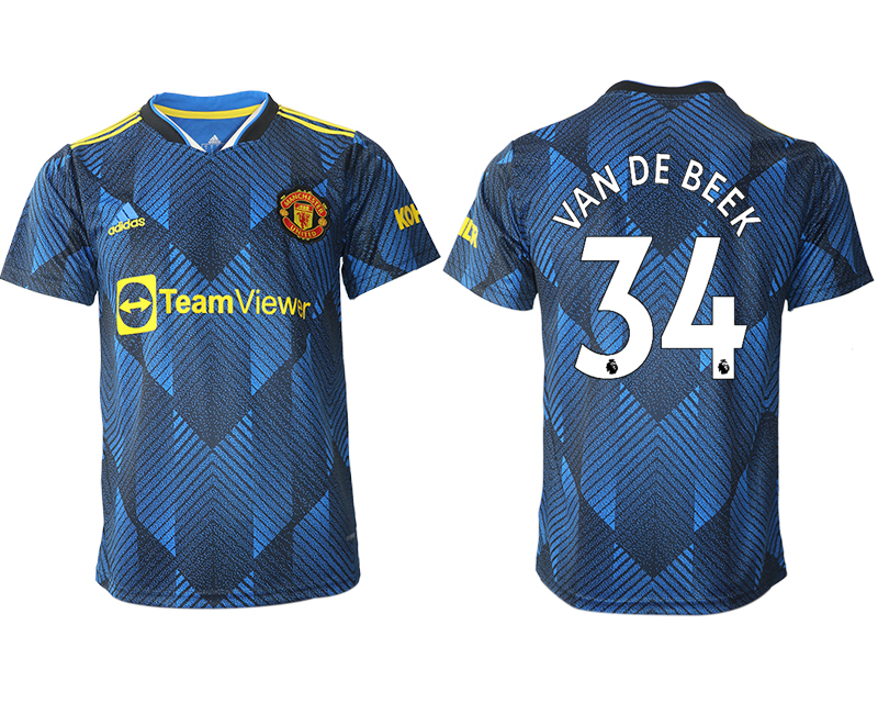 Men 2021-2022 Club Manchester United Second away aaa version blue #34 Soccer Jersey